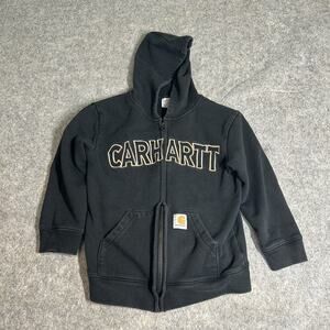 Carhartt Jacket Youth Boys Small 8-10 Hoodie Sweatshirt Black Zip Up Embroidered